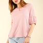 NT11467-Half Puff Sleeve Crinkle Knit Top