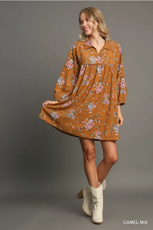 Camel Floral Dress