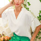 Collared V-Shape Trim Detail Ruffled Blouse VT81459-