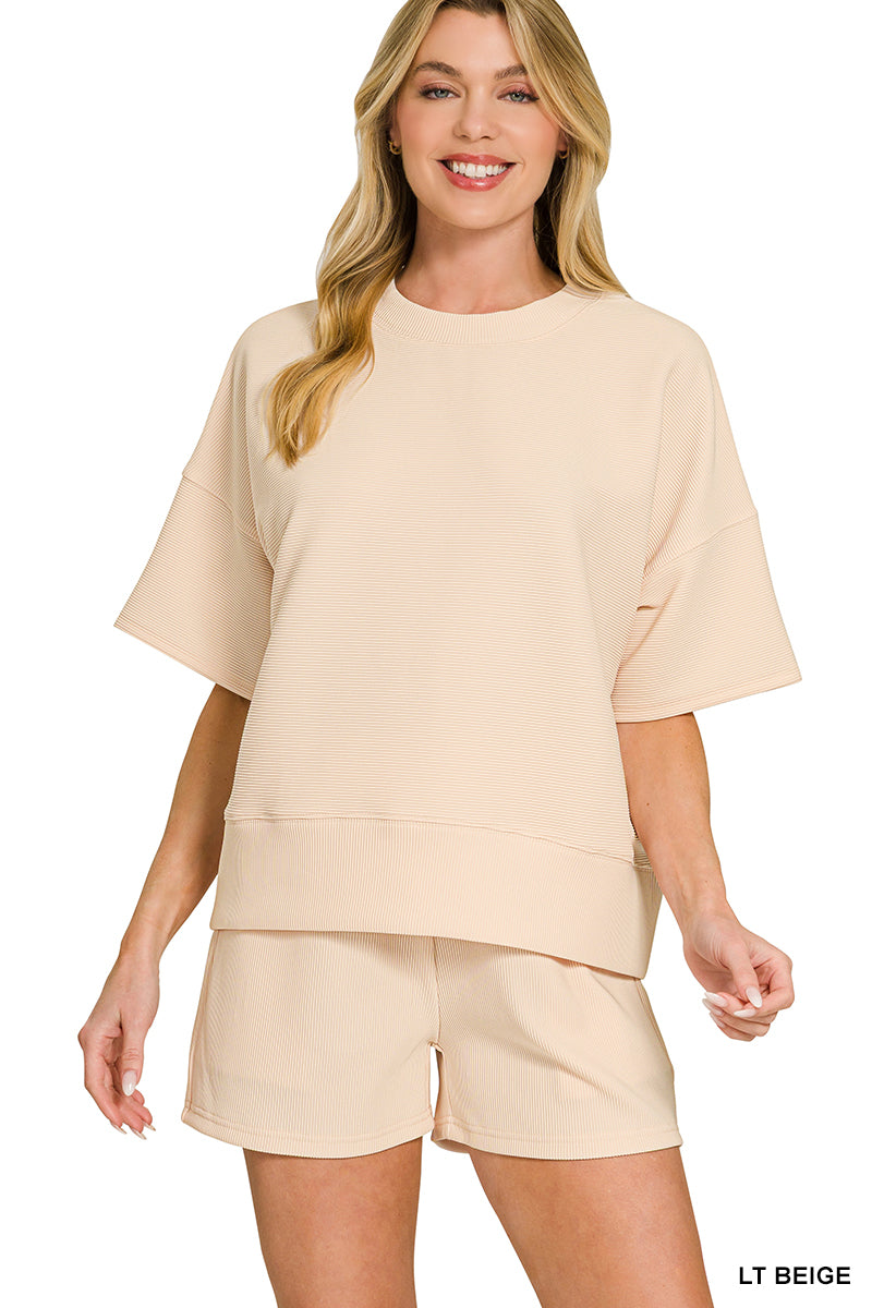 Ribbed Round Neck Shorts Set
