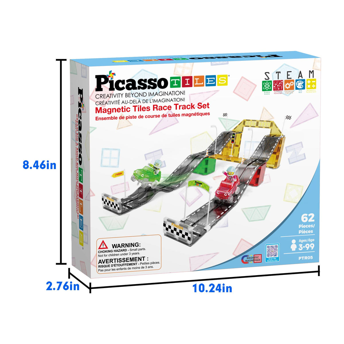 PicassoTiles Race Car Track Slider Racing Building Set