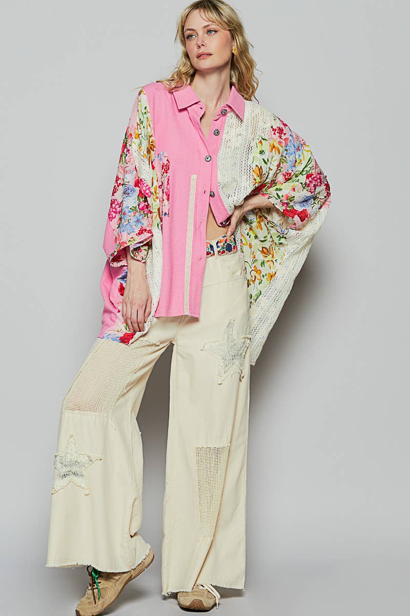 Oversize long sleeve crochet lace contrast top SALE