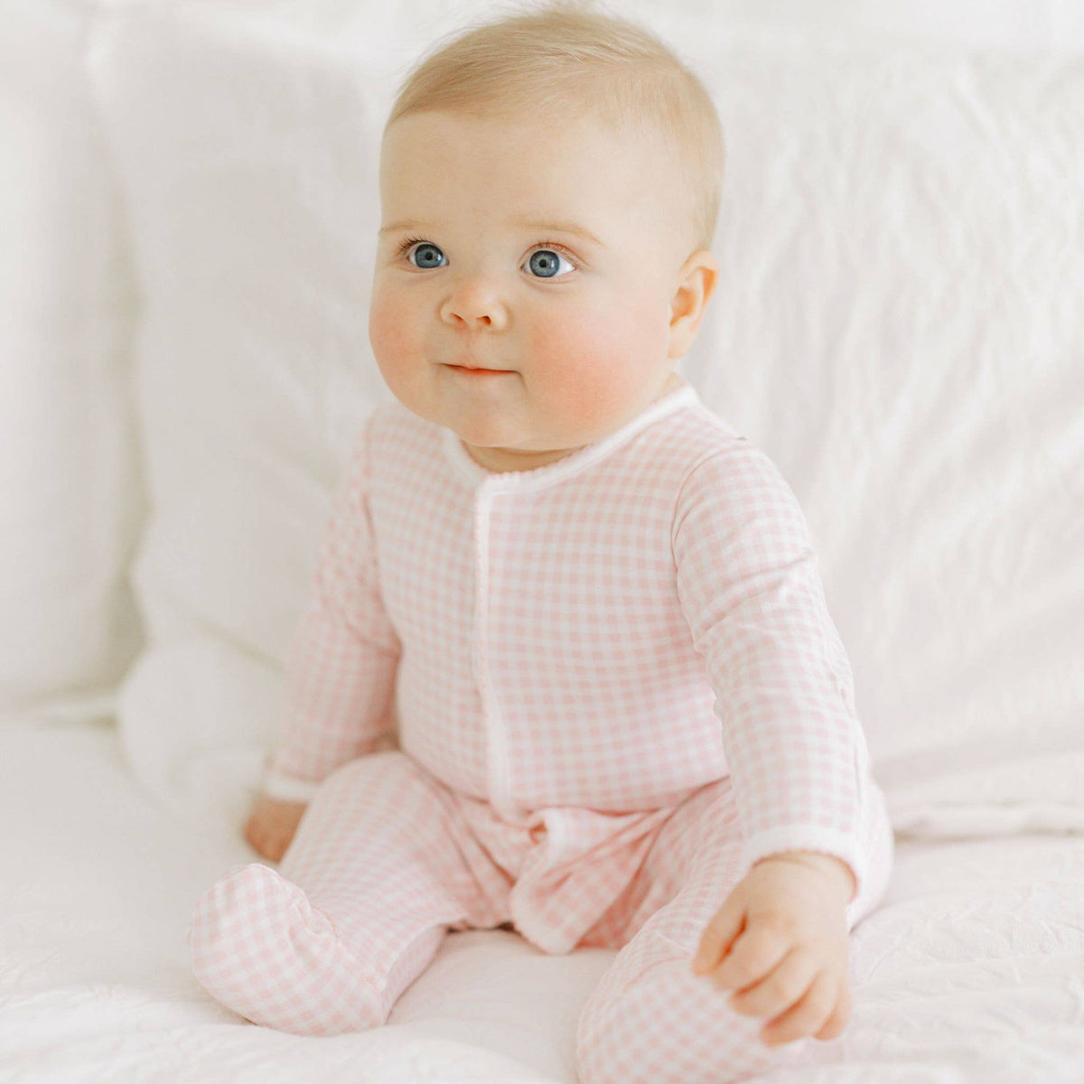 Mini Checks Footie - Pink