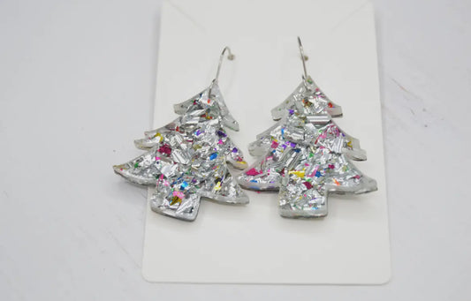 Silver Confetti Tree Earrings