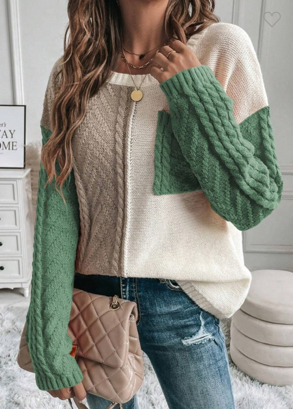 Green & White Sweater