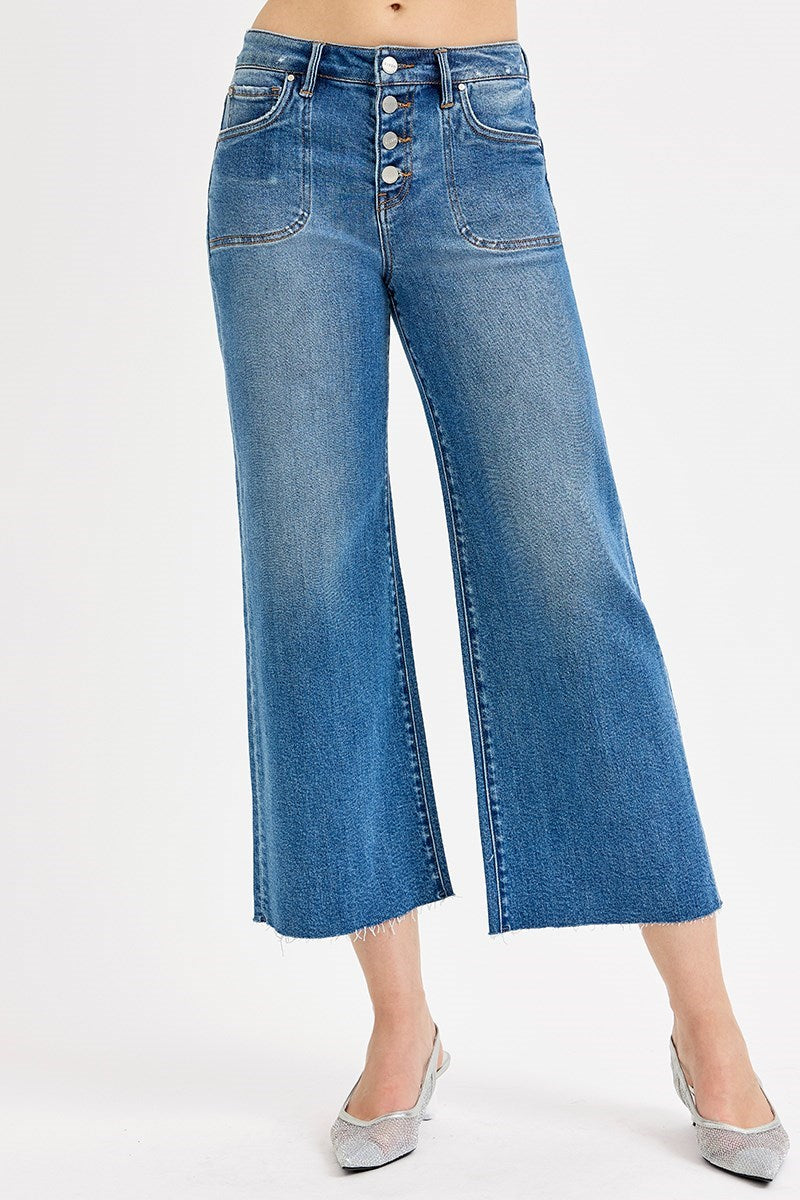 High Rise Crop Button Up Jeans