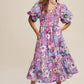 Vintage Flower Print Puff-Sleeve Midi Dress