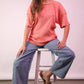 NT12086X-PLUS SIZE Mineral Washed Ribbed Knit Casual Top