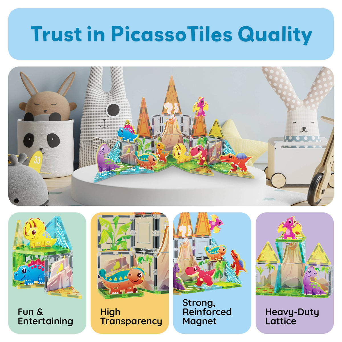 PicassoTiles 38pc Dinosaur Theme Magnetic Tile Building Set