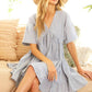 V-Neck Striped 100% Cotton Tiered Woven Dress VD81038