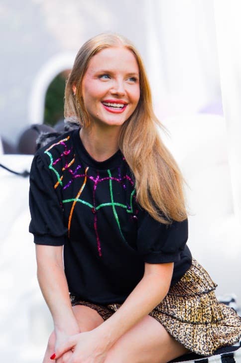 Spider Web on Puff Sleeve Tee, Black