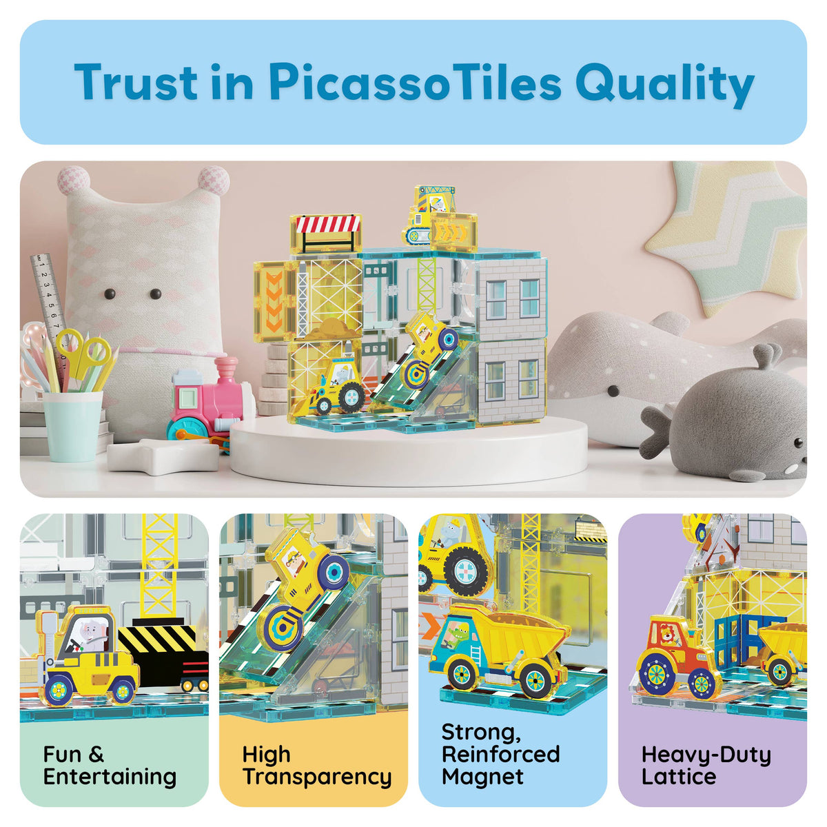 PicassoTiles 45pc Construction Magnetic Tile Building Set