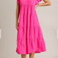 Pink Collard Tiered Midi Dress with Ruffles