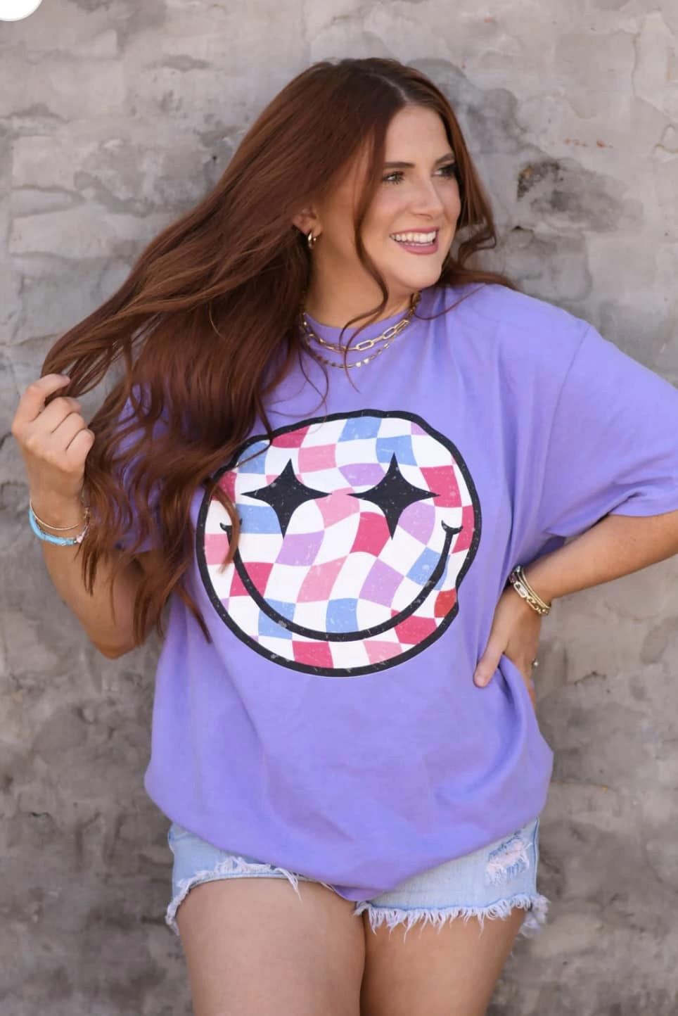 Purple Pattern Smiley T-Shirt