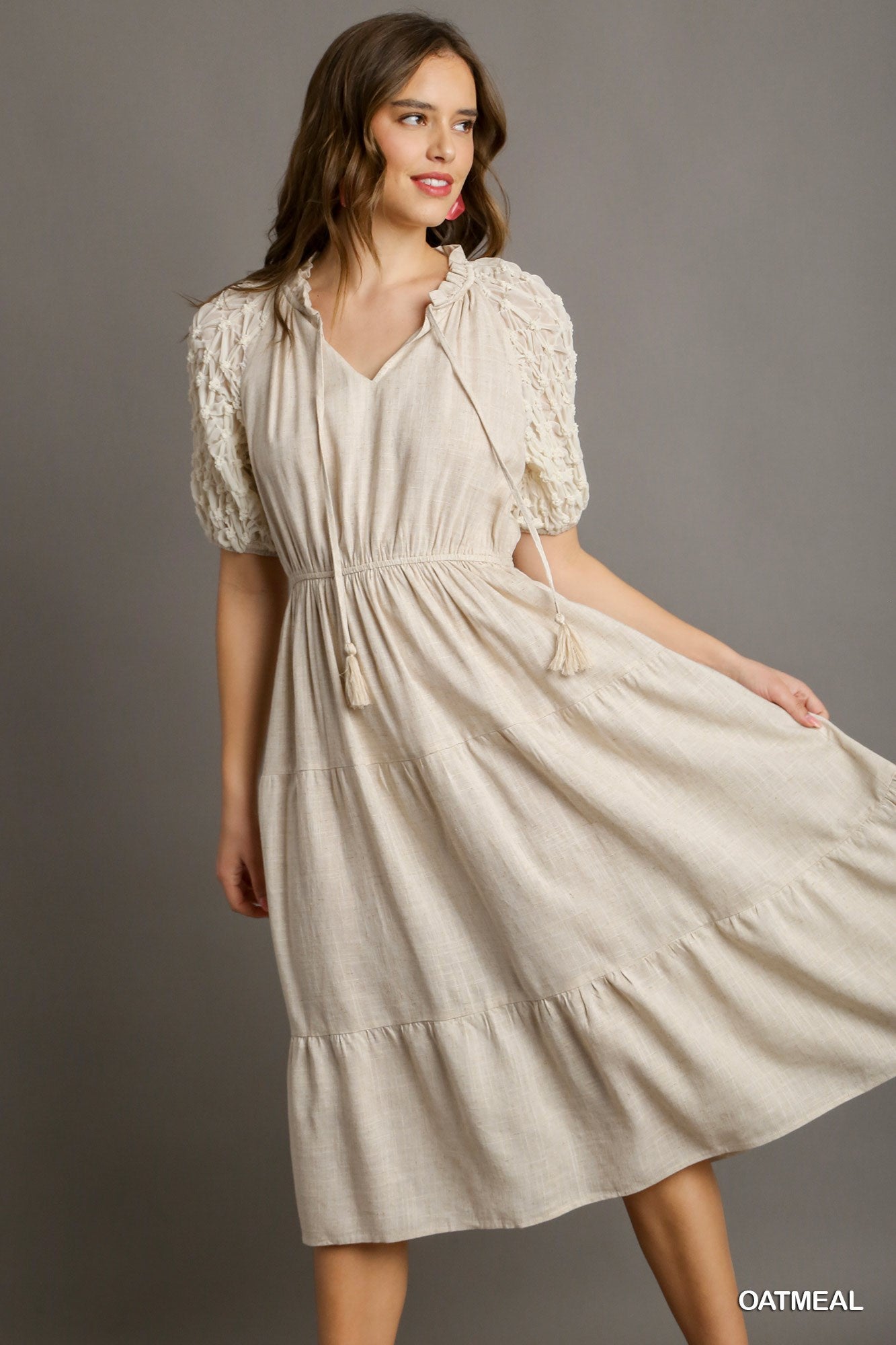 Bubble Sleeve Midi Dress