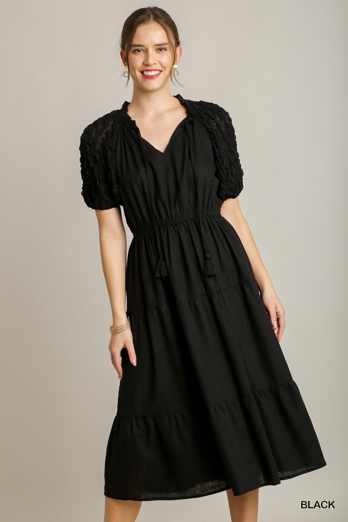 Bubble Sleeve Midi Dress
