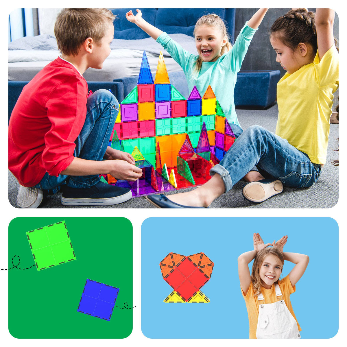 PicassoTiles 4pc Large Square Magnet Tiles Expansion Pack