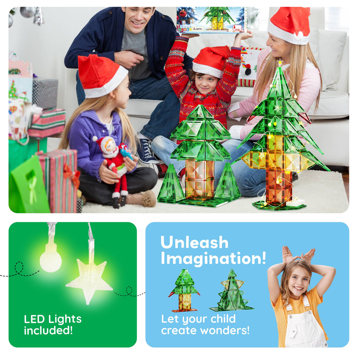 PicassoTiles 106pc Holiday Tree Magnetic Tile Building Set