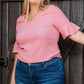 Peach Blossom Ruffled Half Sleeve V Neck Textured Plus Top