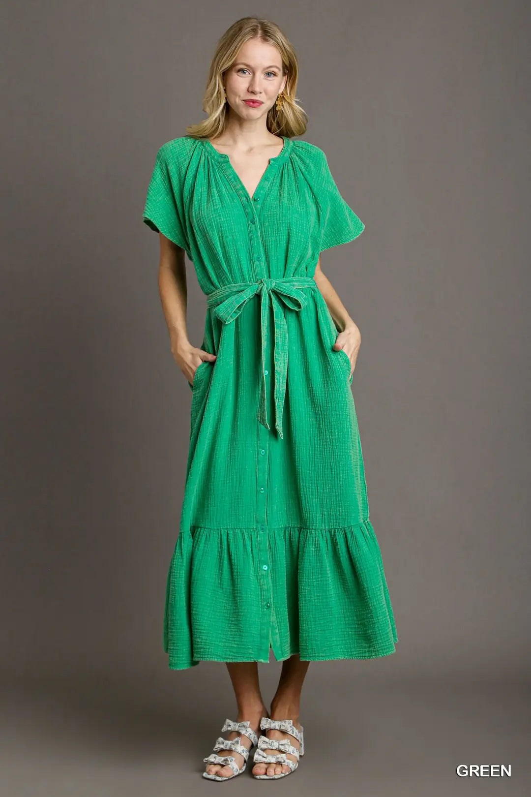 Frilled V-neck Tie Dress