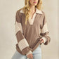 LONG SLEEVE MANDARIN COLLAR SOLID CONTRAST TOP