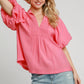 Smocked V-Neck Puff Sleeve Top
