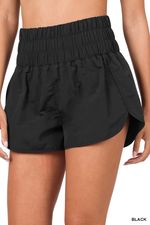 Black Windbreaker Smocked Shorts