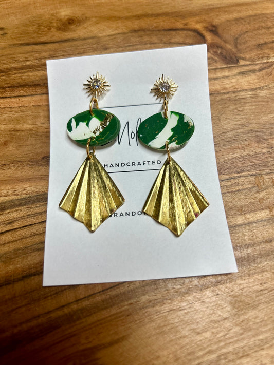 Green and White Star Earrings