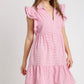 Pink Flutter Sleeve Striped Dress