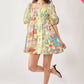 PLUS FLORAL PUFF SHORT SLEEVE BABYDOLL MINI DRESS