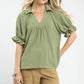 Solid Collared V-Neck Top