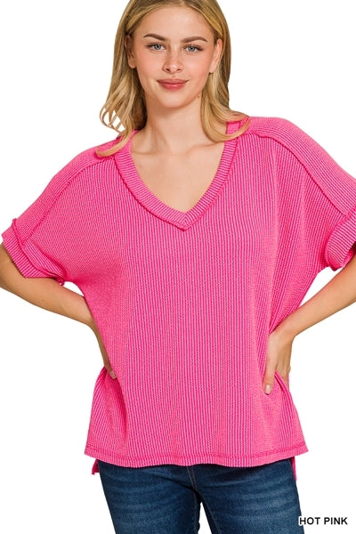Ribbed V-neck Top