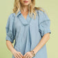 Misty Blue Textured Sleeve Top