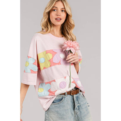 PASTEL FLORAL PATCHWORK OVERSIZED TEE