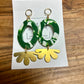 Green and White Earrings with Gold Leaf