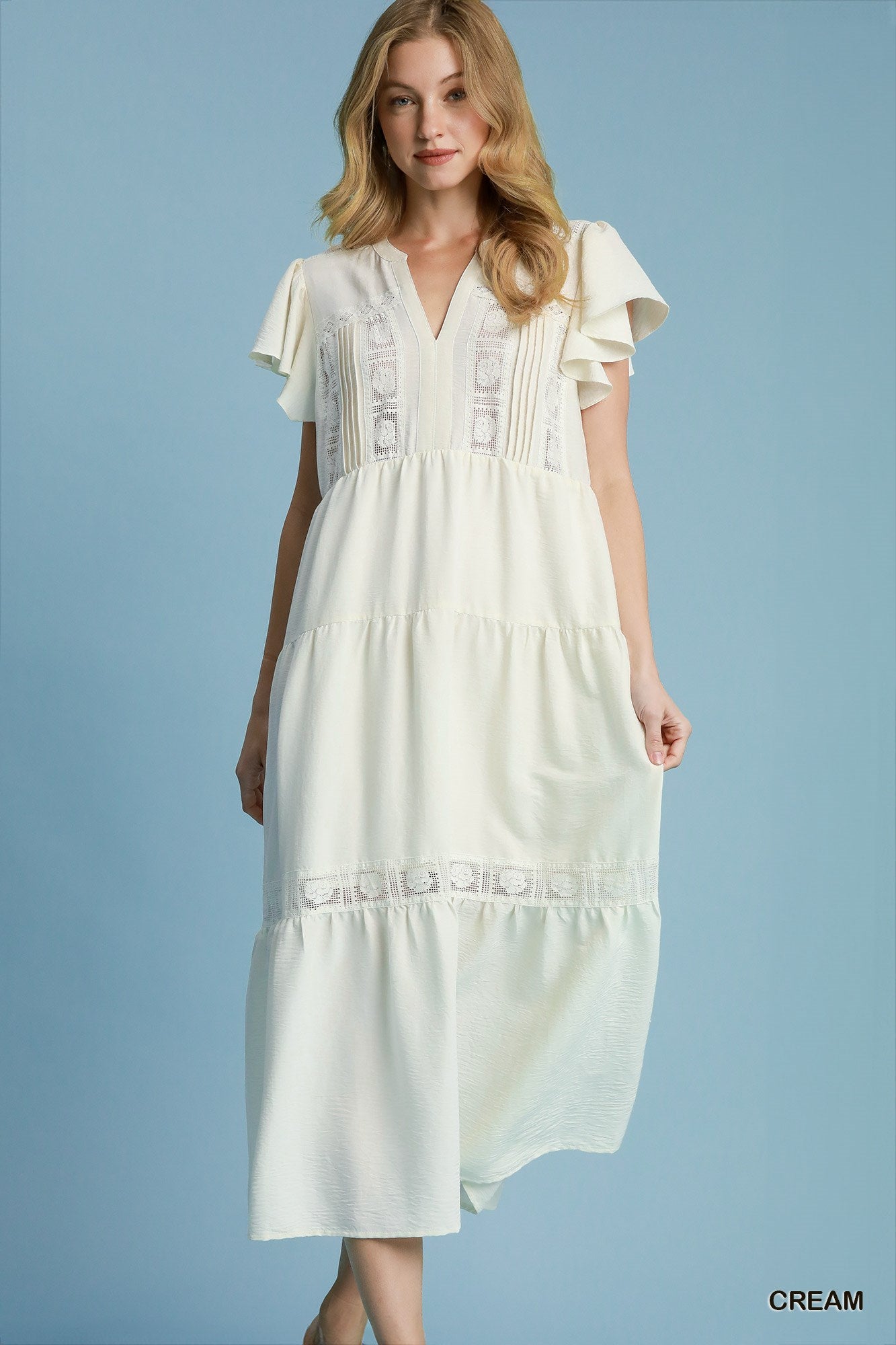 Flutter Sleeve Design Midi Dress