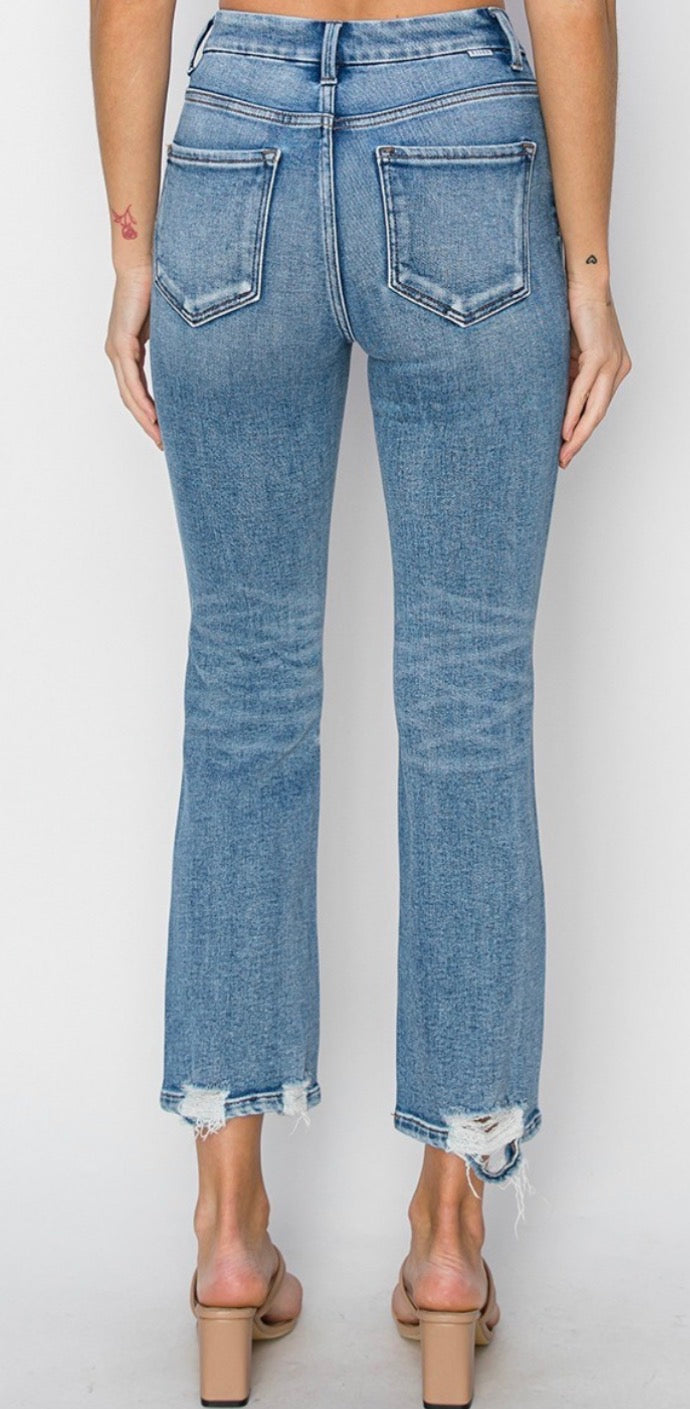 High Rise Distressed Ankle Straight Jeans