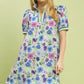 Blue/Mint Floral Print High Neck Mini Dress
