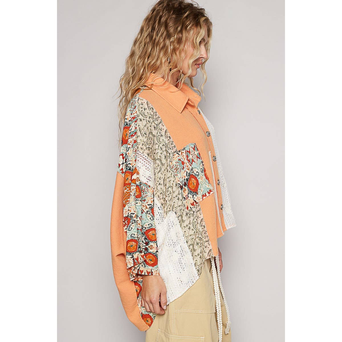 Oversize long sleeve crochet lace contrast top SALE