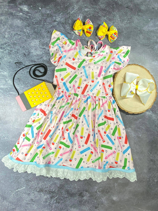 Crayons & Pencils Ruffled Edge Dress