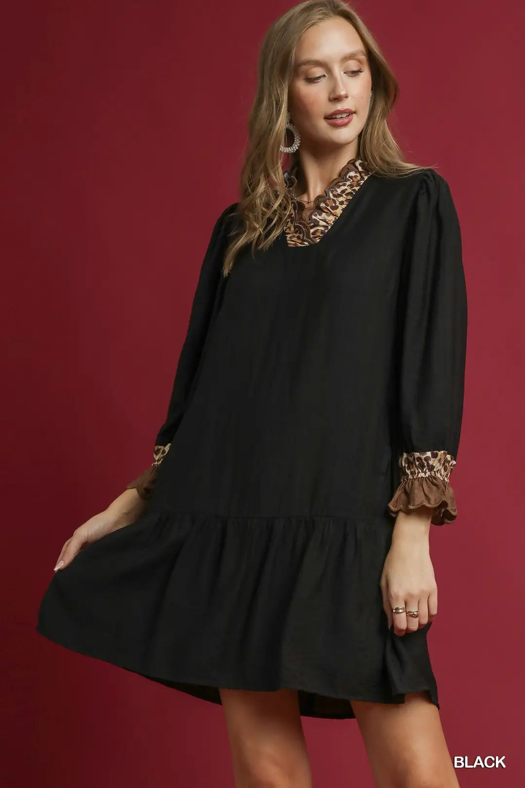 Leopard Trim Short Dress