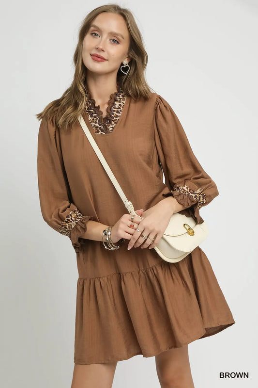 Leopard Trim Short Dress