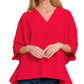 Red 3/4 Sleeve Woven Top