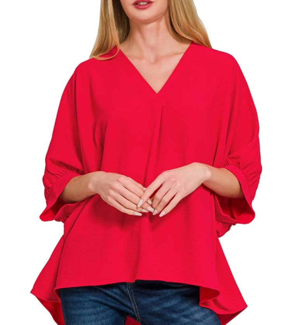 Red 3/4 Sleeve Woven Top