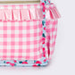 Pink Checkered Ruffle Flower Printed Backpack