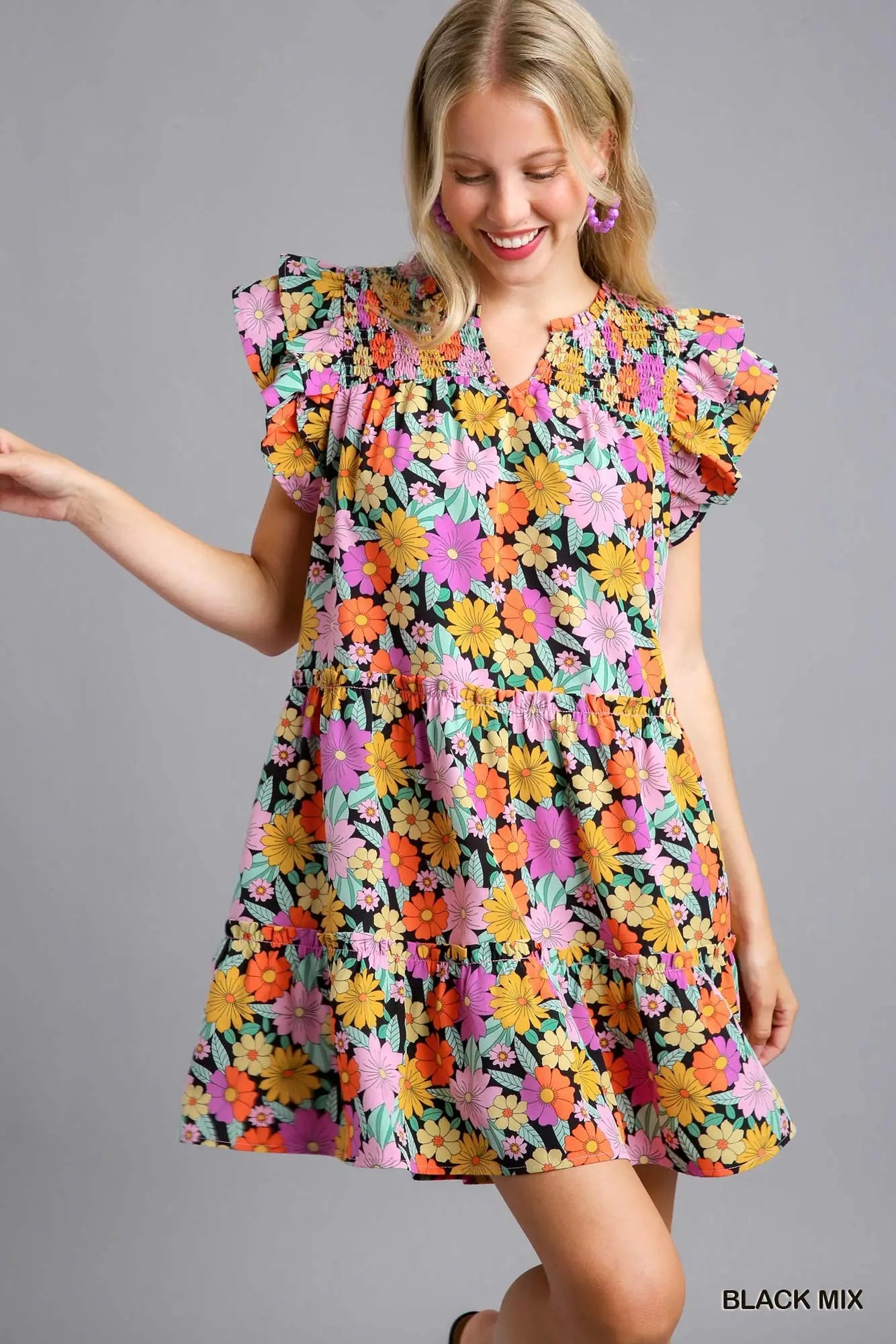 Flutter Sleeve Floral Dress