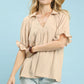 Solid Collared V-Neck Top