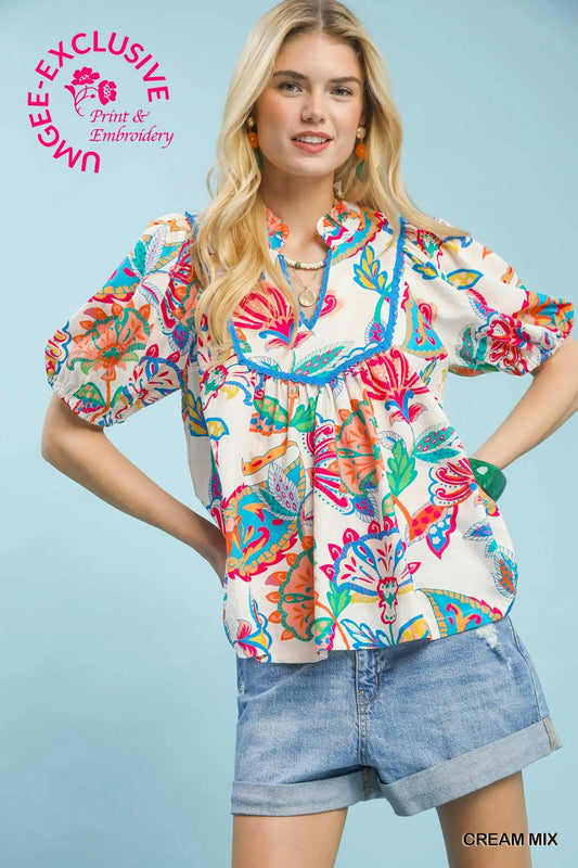 Cream Boho Printed Top