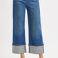 High Rise Crop Wide Rhine Stone Cuffed Jeans