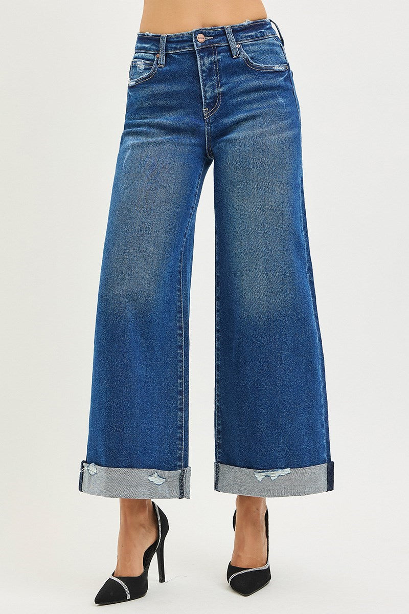 High Rise Distressed Cuff Jeans